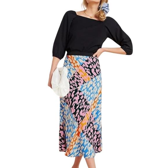 New Anthropologie Corey Lynn Calter Bias Cheetah Print Silky Midi Skirt S Petite - Picture 1 of 10
